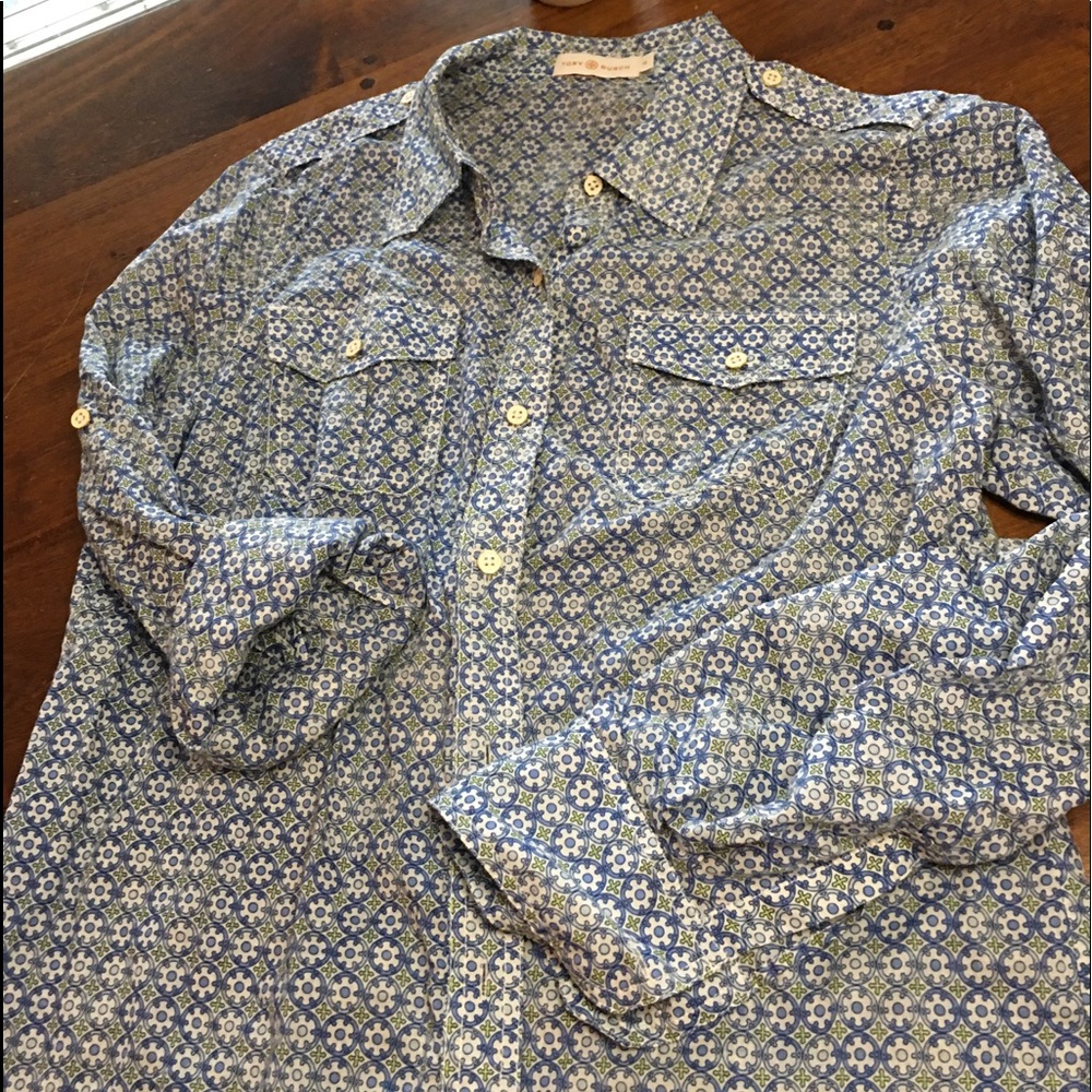 Tory Burch Daisy Pattern 100% Cotton Button Down